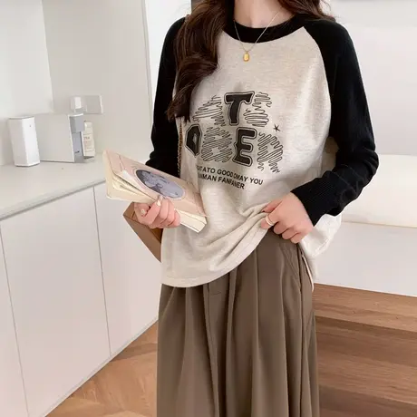 圆领毛衣2023新款女秋冬宽松慵懒风外穿内搭针织上衣休闲外套雅致图片