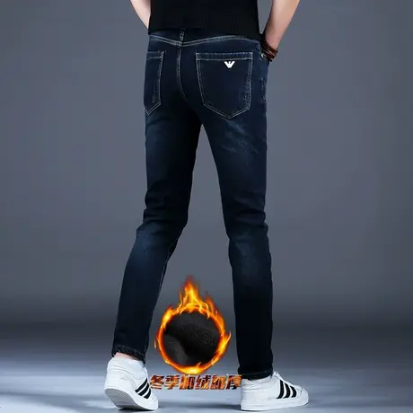 新款加绒加厚牛仔裤秋冬款男士品牌裤子潮流黑色弹力小脚修身高档商品大图