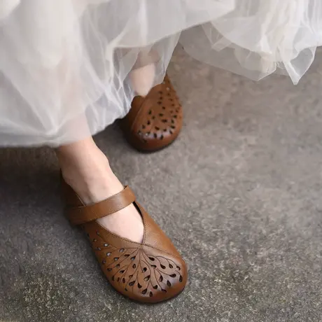 Artmu阿木复古软底豆豆鞋玛丽珍鞋一字带镂空单鞋平底2023新款图片