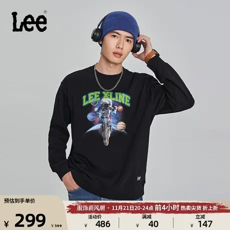 Lee黑色圆领字母复古怀旧太空图案印花男卫衣潮LMT007095204-K11图片