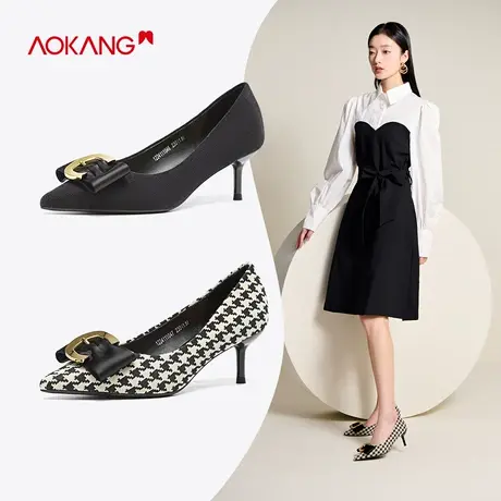 奥康女鞋 秋季气质高跟尖头单鞋浅口细中跟鞋百搭优雅通勤鞋商品大图