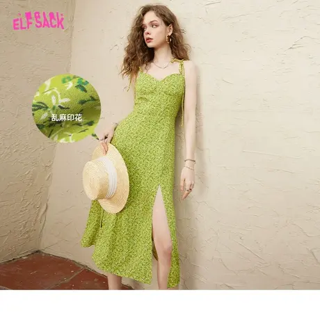妖精的口袋绿色碎花吊带连衣裙女2023夏季新款显瘦气质a字度假风商品大图