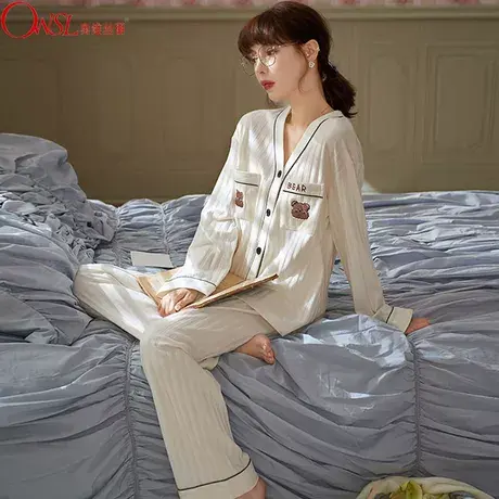 睡衣女士春秋长袖2022年新款高级感V领可外穿家居服商品大图