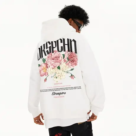 Nuthink保暖宽松欧美潮牌花朵连帽卫衣男潮加绒加厚情侣外套春季商品大图