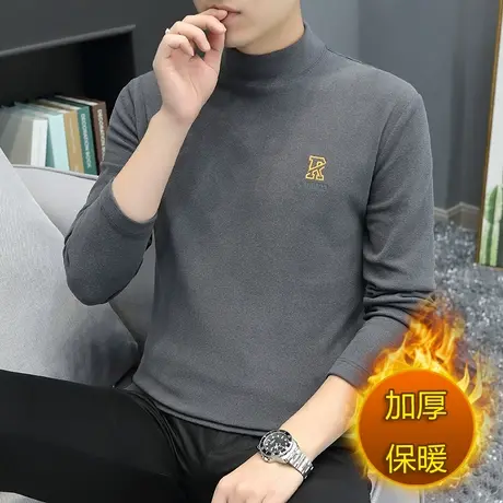 半高领男士德绒长袖t恤秋冬季潮牌ins潮流宽松保暖内衣秋衣打底衫商品大图
