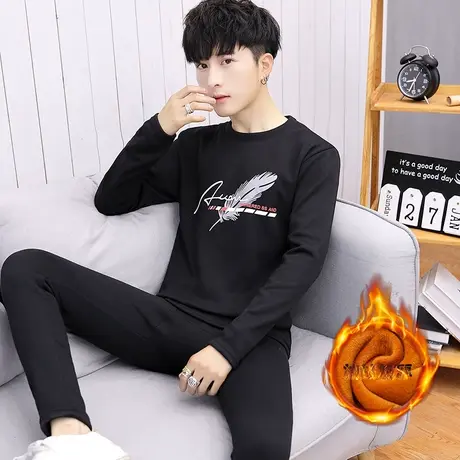 冬季男士长袖T恤套装保暖内衣加厚加绒秋衣秋裤一套青少年打底衫商品大图