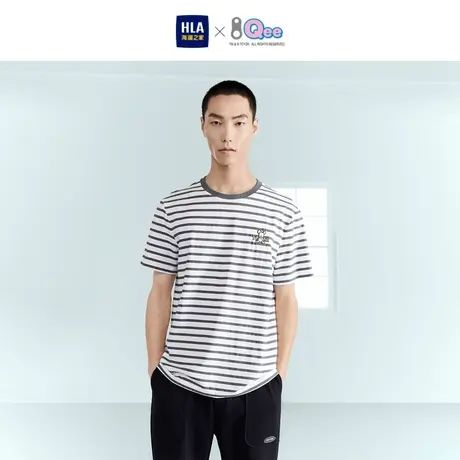 HLA/海澜之家2023热卖Qee联名短袖T恤条纹亲肤透气休闲上衣男商品大图