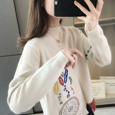 半高领毛衣女士冬加厚内搭女秋冬季打底衫新款港味宽松外穿复古风商品大图