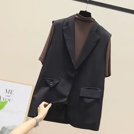 西装马甲女春秋中长款英伦风外搭 法式无袖背心坎肩显瘦马甲外套商品大图