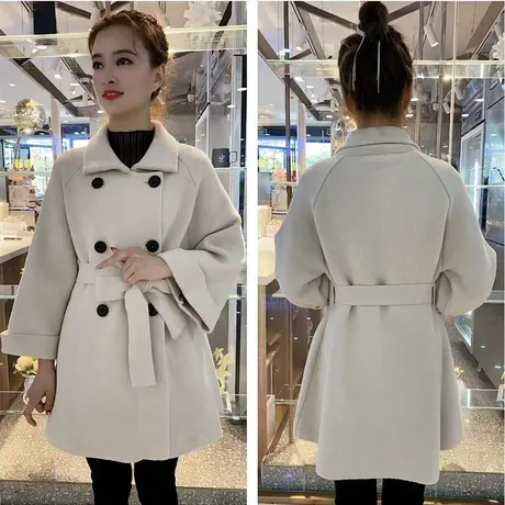 2023秋冬新款高级感纯色毛呢外套女加厚收腰风衣小个子呢子大衣女图片