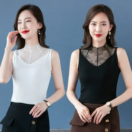 蕾丝拼接美背吊带背心女冬季保暖上衣修身洋气无袖内搭弹力打底衫图片