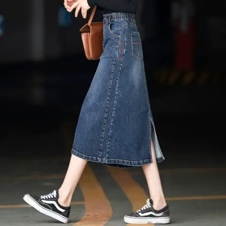 牛仔裙半裙2024新款半身裙女春秋季裙子半裙a字包臀中长款一步裙图片