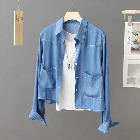 夏季薄款轻薄棉牛仔短外套女长袖休闲外搭开衫2023新款短款衬衫女商品大图