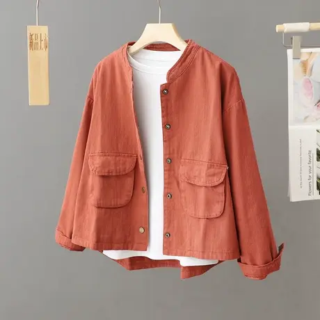 立领女士短外套休闲百搭宽松显瘦2024气质韩版大码春秋季长袖夹克图片