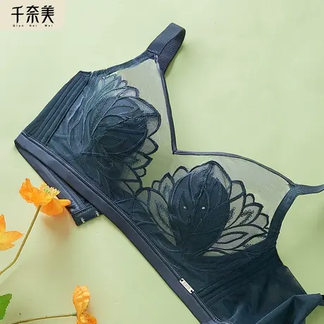 黑色薄款大胸显小内衣女显胸小全罩杯防下垂夏季超薄文胸罩千奈美商品大图
