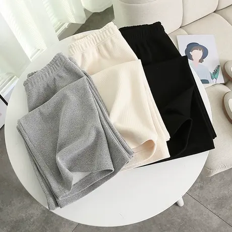 不会皱的阔腿裤~显瘦！白色丝绒宽松薄款长裤子女高腰垂感春秋季商品大图