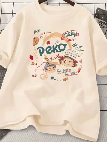 仿棉短袖t恤女2023新款夏季小众设计感宽松显瘦大码女装卡通上衣图片