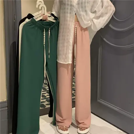 黑色泡芙裤子女夏季薄款高腰阔腿裤宽松直筒显瘦垂感休闲拖地裤潮图片