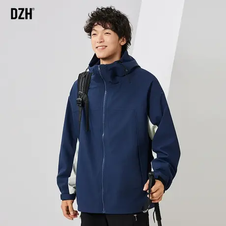 男生藏青色冲锋衣男高级感春秋季休闲连帽外套宽松登山服上衣百搭商品大图