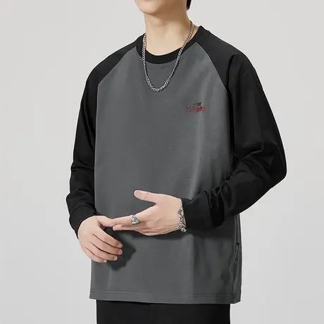 伟臣秋冬新品大码男装长袖T恤男胖子加肥加大宽松字母刺绣体恤潮商品大图