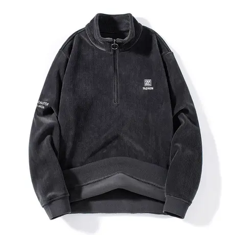 秋冬灯芯绒半高领卫衣男加绒加厚立领外套打底衫时尚保暖上衣内搭商品大图