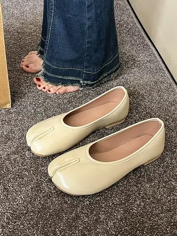 猪蹄鞋分趾马蹄鞋女单鞋春秋2023新款晚晚鞋豆豆鞋子一脚蹬平底鞋图片