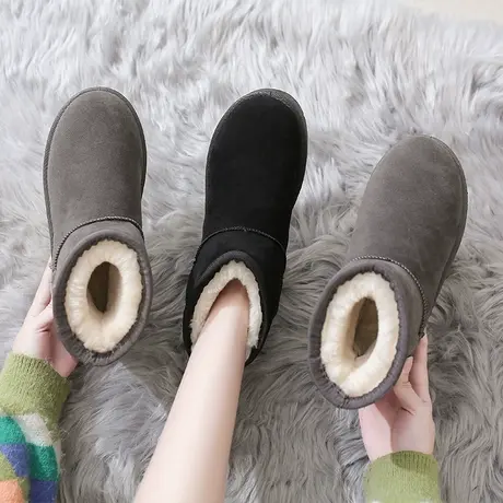 雪地靴女短筒2023年新款学生保暖舒适防滑一脚蹬棉鞋女冬加绒加厚图片