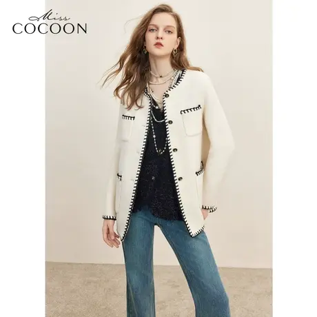 missCOCOON千金玛德琳小香风羊毛双面呢大衣2023秋冬新款毛呢外套商品大图