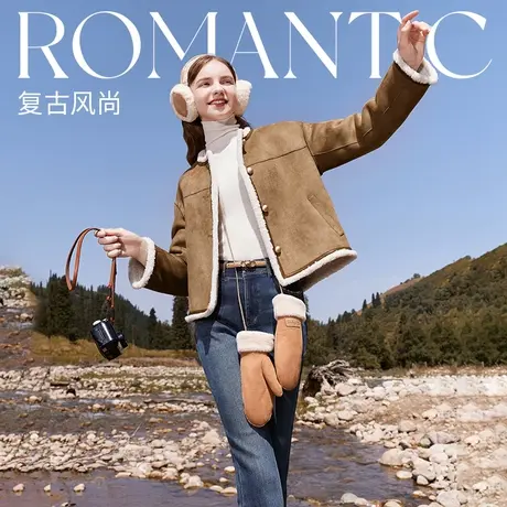 【直播间】香影麂皮绒外套女短款2023冬装新款美拉德复古加绒图片