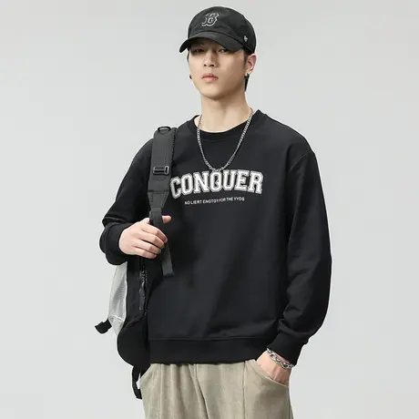 百搭字母印花长袖卫衣圆领纯色男士卫衣时尚休闲春秋款休闲卫衣商品大图