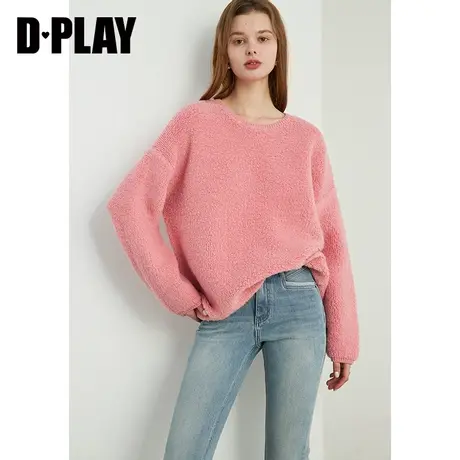 DPLAY冬氛围感毛巾绣泡泡糖粉慵懒风羊毛加厚保暖宽松套头毛衣商品大图