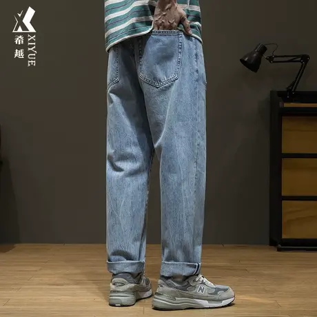 希越美式小直筒牛仔裤男春季新款宽松大码春季休闲复古长裤子潮牌商品大图