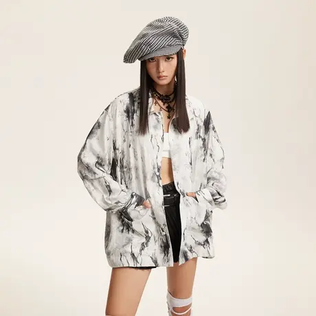 新中式国潮设计感水墨画新中式衬衫女春秋2024女款衬衣国风上衣商品大图