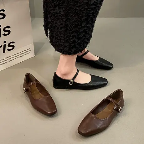 法式晚风气质通勤单鞋女2024新款春季韩版仙女粗跟玛丽珍小皮鞋子商品大图