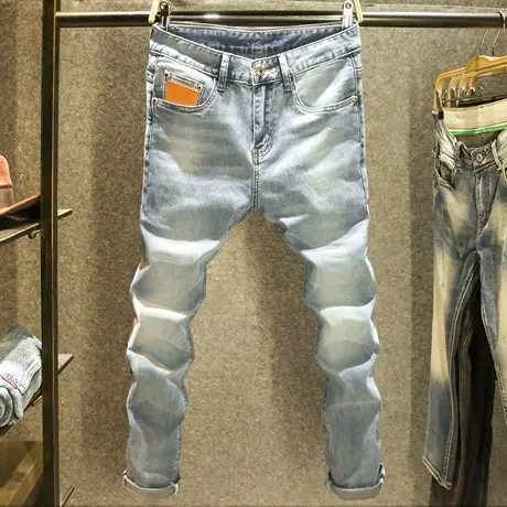 高端轻奢2024新款春季牛仔裤男修身小脚时尚个性口袋装饰设计长裤商品大图