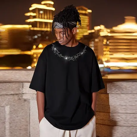 Nuthink美式潮牌烫钻T恤男潮流ins高街情侣短袖夏季宽松半袖男款商品大图