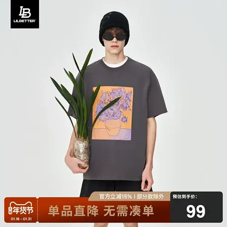 Lilbetter美式短袖T恤男街头印花半袖男士夏季五分袖宽松复古上衣商品大图