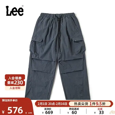 Lee24早春新品宽松工装风抽绳松紧腰灰色女休闲裤潮LWB008214202图片
