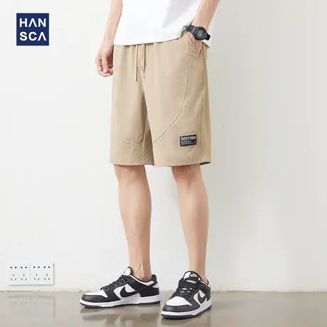 汉斯卡冰丝休闲工装短裤男夏季薄款宽松运动速干五分裤卡其色中裤图片