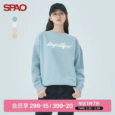 SPAO女士卫衣春季基础款加绒圆领印花套头简约休闲卫衣SPMWC4TS20图片