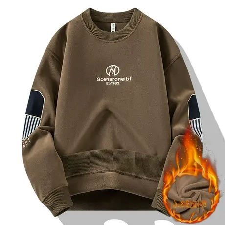 2023冬季新款男士奥粒绒卫衣加绒加厚加肥加大码双面绒长袖T恤衫图片