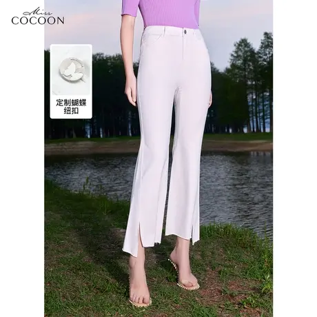 missCOCOON白色微喇牛仔裤女2023夏装新款复古直筒开叉百搭休闲裤商品大图