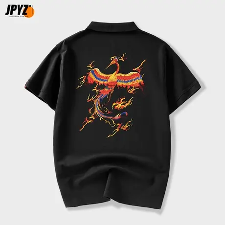 重工国潮刺绣翻领短袖polo衫男潮牌夏季t恤修身潮流2023新款体恤商品大图