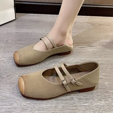 法式仙女风复古玛丽珍拼接平底一字带舒适奶奶鞋配裙子温柔潮鞋女商品大图
