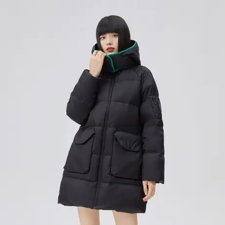 艾莱依中长款羽绒服女冬季新款2022年时尚大牌设计感连帽鸭绒外套商品大图