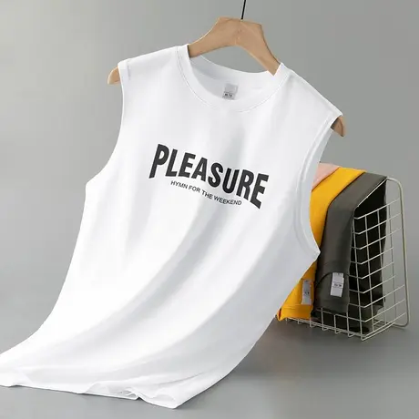 纯棉背心男士夏季宽松健身跨栏运动篮球坎肩宽肩汗衫白色无袖t恤商品大图