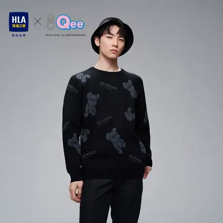 HLA/海澜之家Qee系列针织衫卡通加厚简约舒适圆领柔软休闲毛衣男商品大图