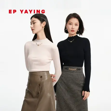 EP YAYING雅莹女装 羊毛花瓣领上衣纯色内搭针织衫 商场同款9922A商品大图