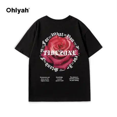 Ohlyah哥特高街潮流vibe小众花卉短袖T恤男女款美式复古胖子半袖商品大图