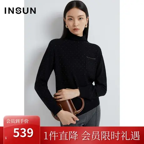 恩裳2022冬时尚保暖高领吸晴细钻百搭舒适羊毛针织衫商品大图